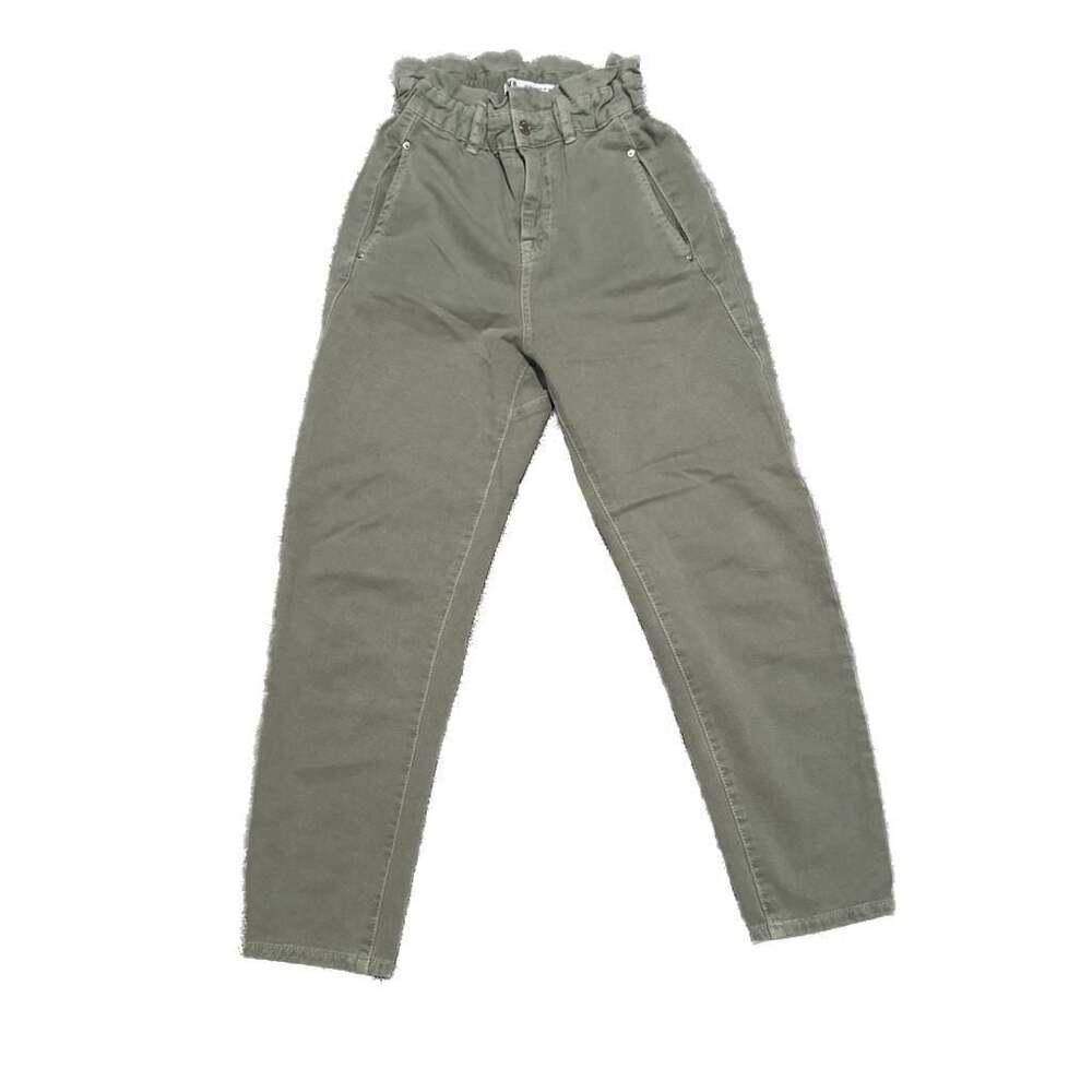 Zara Olive Green High-Waisted Paperbag Cargo Pants